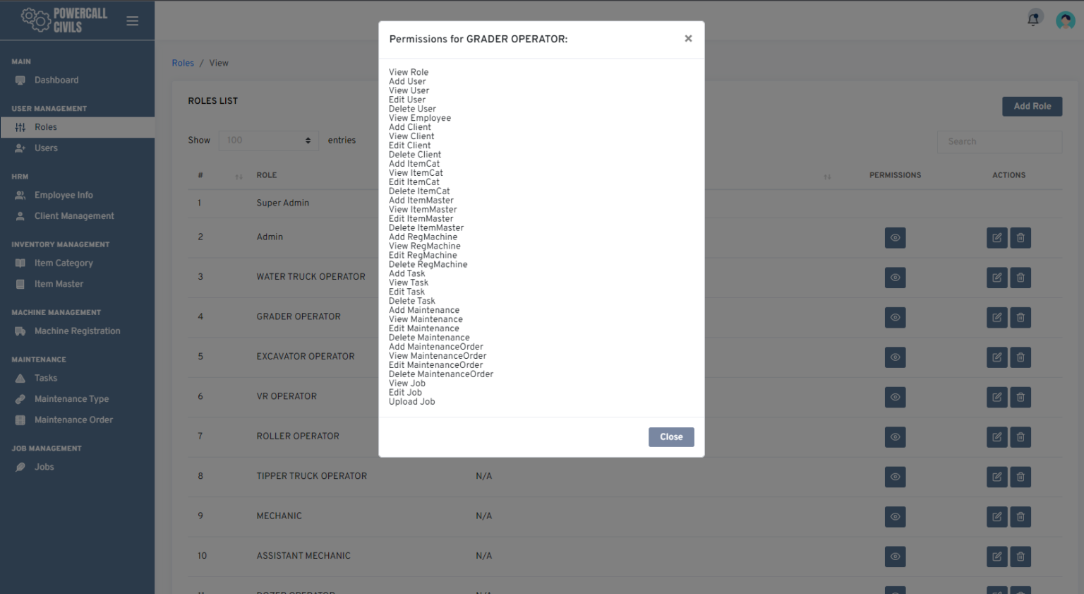 Roles and Permissions